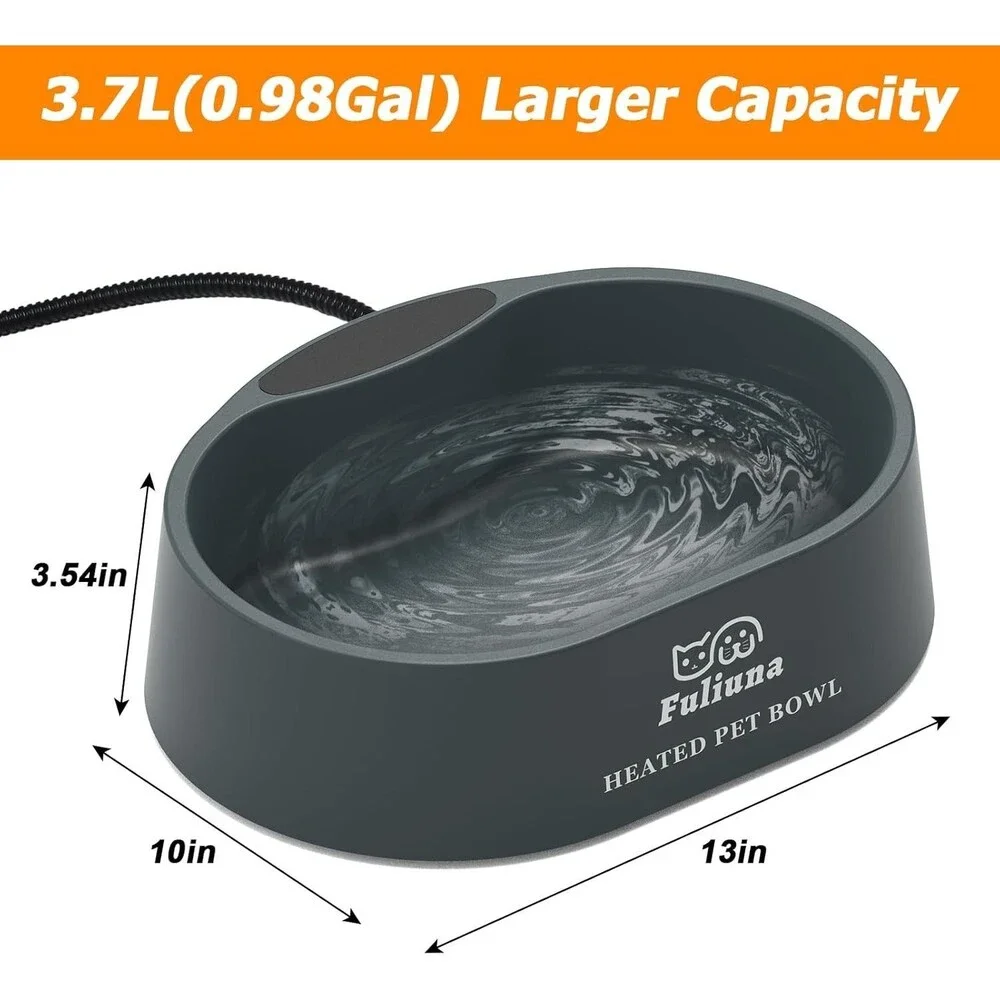 Fuliuna Outdoor Heated Water Bowl for Dog & Cat, Anti Chew Cord Large 125 OZ